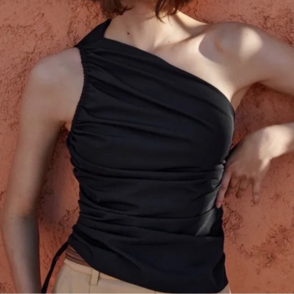 Zara Elegant Black One-Shoulder Top